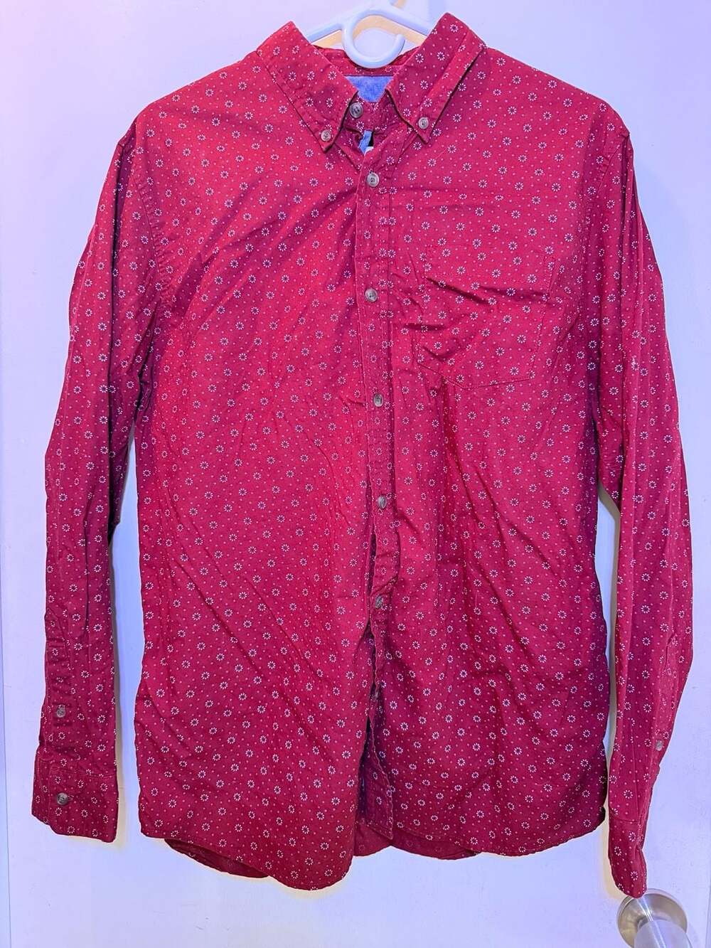Lee Long Sleeve Button Down Shirt Size L Red Floral Print Regular Fit